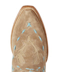Knee High Corset Boot In Latte Suede With PowderBlue Accents For StagePerformanceOutfit