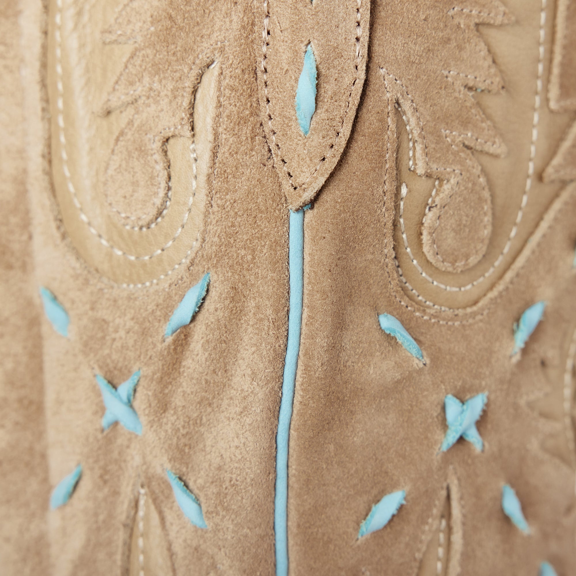 Knee High Corset Boot In Latte Suede With PowderBlue Accents For StagePerformanceOutfit