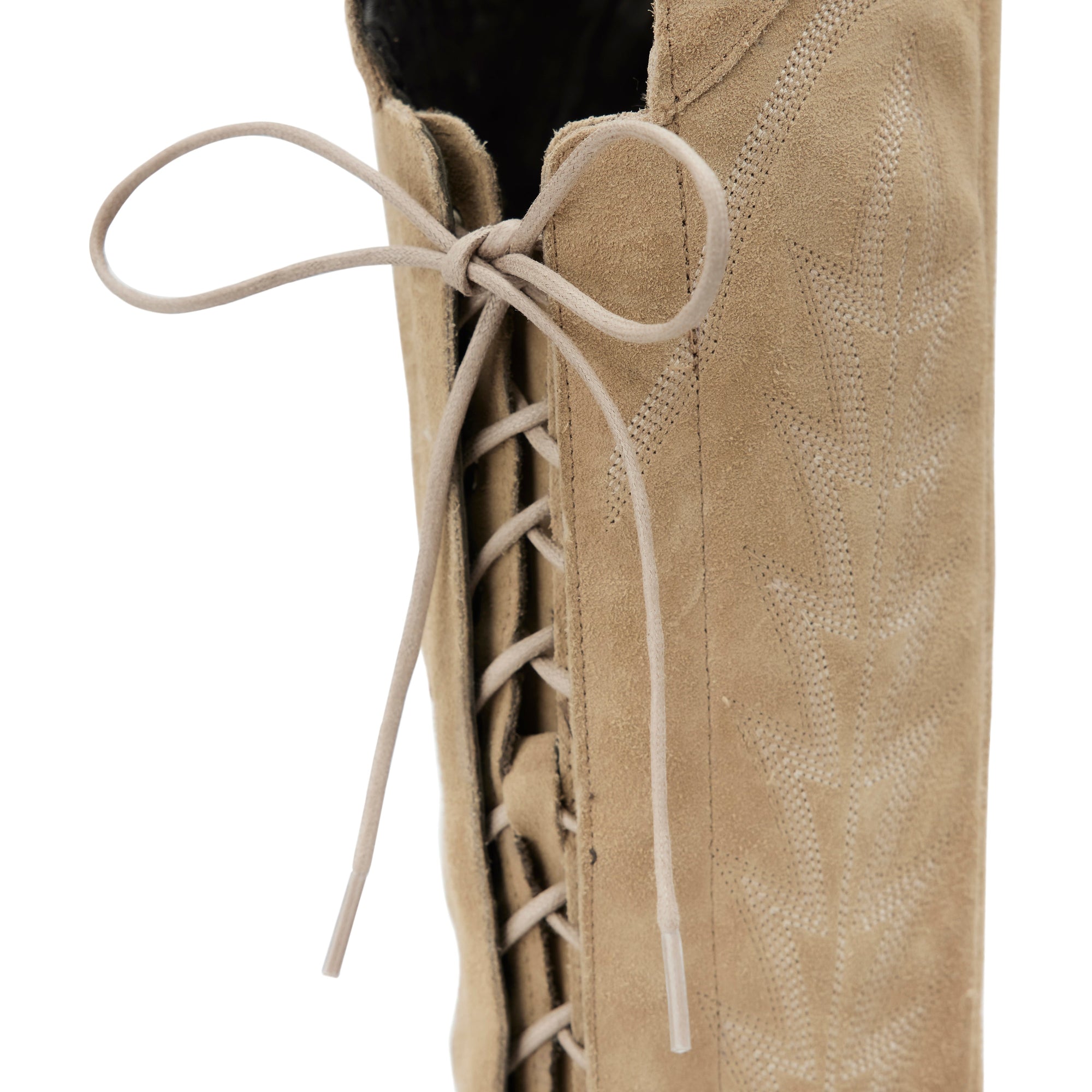 Latte Suede Over The Knee Boot Featuring Contoured Corseted Silhouette And Comfort