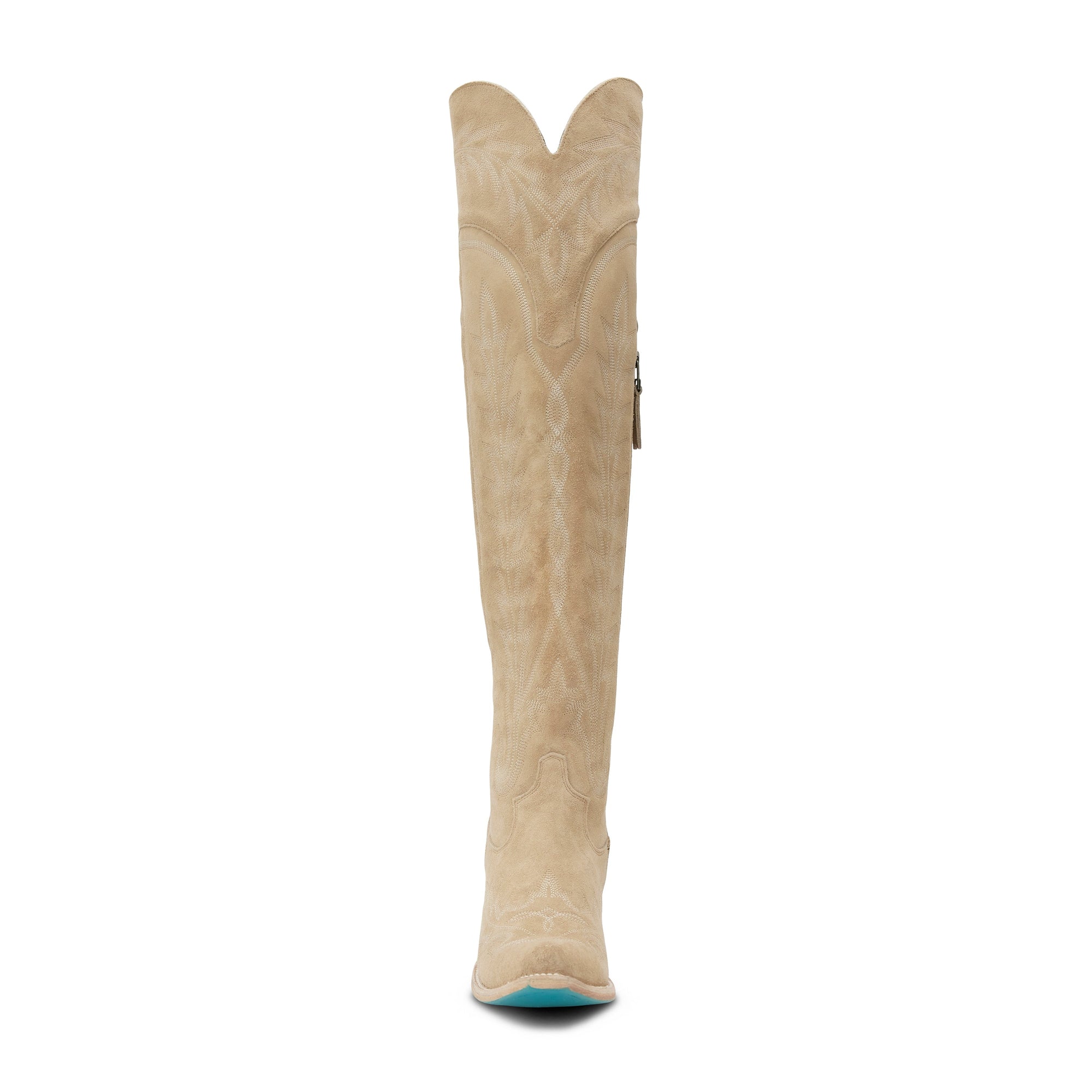 Latte Suede Over The Knee Boot Featuring Contoured Corseted Silhouette And Comfort