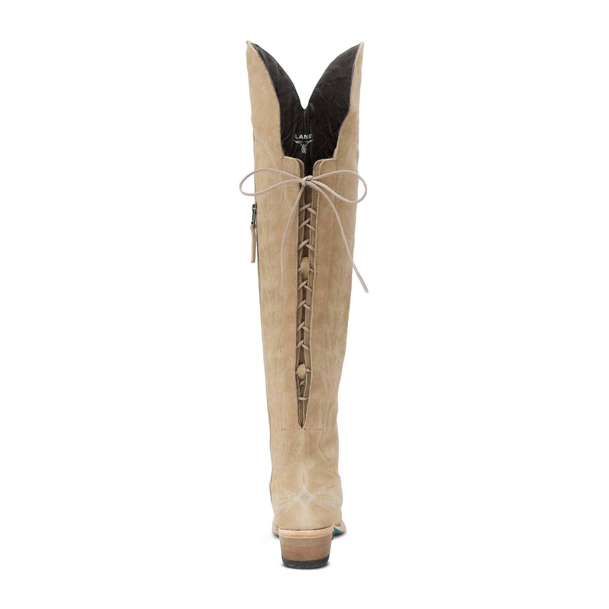 Latte Suede Over The Knee Boot Featuring Contoured Corseted Silhouette And Comfort