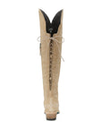 Latte Suede Over The Knee Boot Featuring Contoured Corseted Silhouette And Comfort