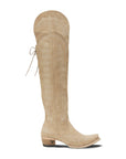 Latte Suede Over The Knee Boot Featuring Contoured Corseted Silhouette And Comfort