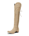 Latte Suede Over The Knee Boot Featuring Contoured Corseted Silhouette And Comfort