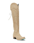 Latte Suede Over The Knee Boot Featuring Contoured Corseted Silhouette And Comfort