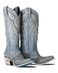 Washed Denim Western-Inspired Boot With Glam Rock Attitude For Modern Wardrobe Capsule