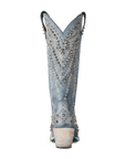 Washed Denim Western-Inspired Boot With Glam Rock Attitude For Modern Wardrobe Capsule