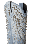 Washed Denim Western-Inspired Boot With Glam Rock Attitude For Modern Wardrobe Capsule