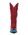 Smoldering Ruby Snip Toe Cowgirl Boot With Cosmic Starburst Embroidered Detailing