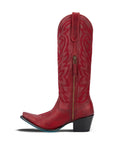 Smoldering Ruby Snip Toe Cowgirl Boot With Cosmic Starburst Embroidered Detailing