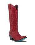 Smoldering Ruby Snip Toe Cowgirl Boot With Cosmic Starburst Embroidered Detailing