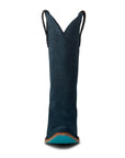 Navy-Blue Suede Western-Style Boot With Snip Toe And Cushioned-Traction Turquoise-Soled 1.5-Inch Heel