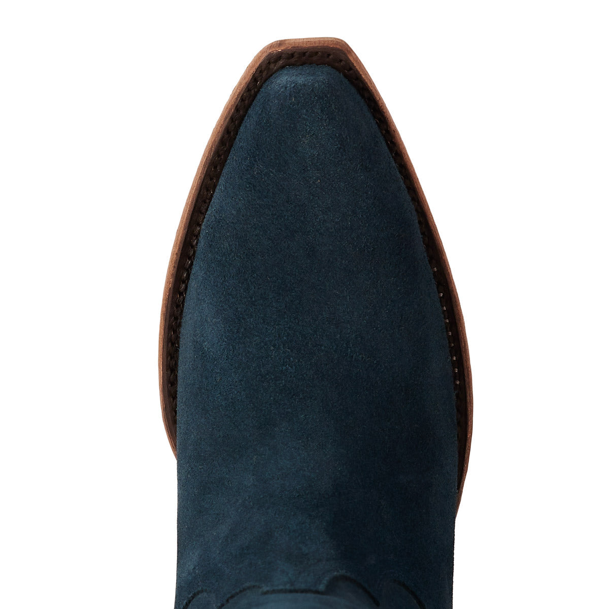 Navy-Blue Suede Western-Style Boot With Snip Toe And Cushioned-Traction Turquoise-Soled 1.5-Inch Heel