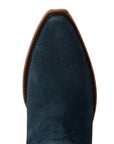 Navy-Blue Suede Western-Style Boot With Snip Toe And Cushioned-Traction Turquoise-Soled 1.5-Inch Heel