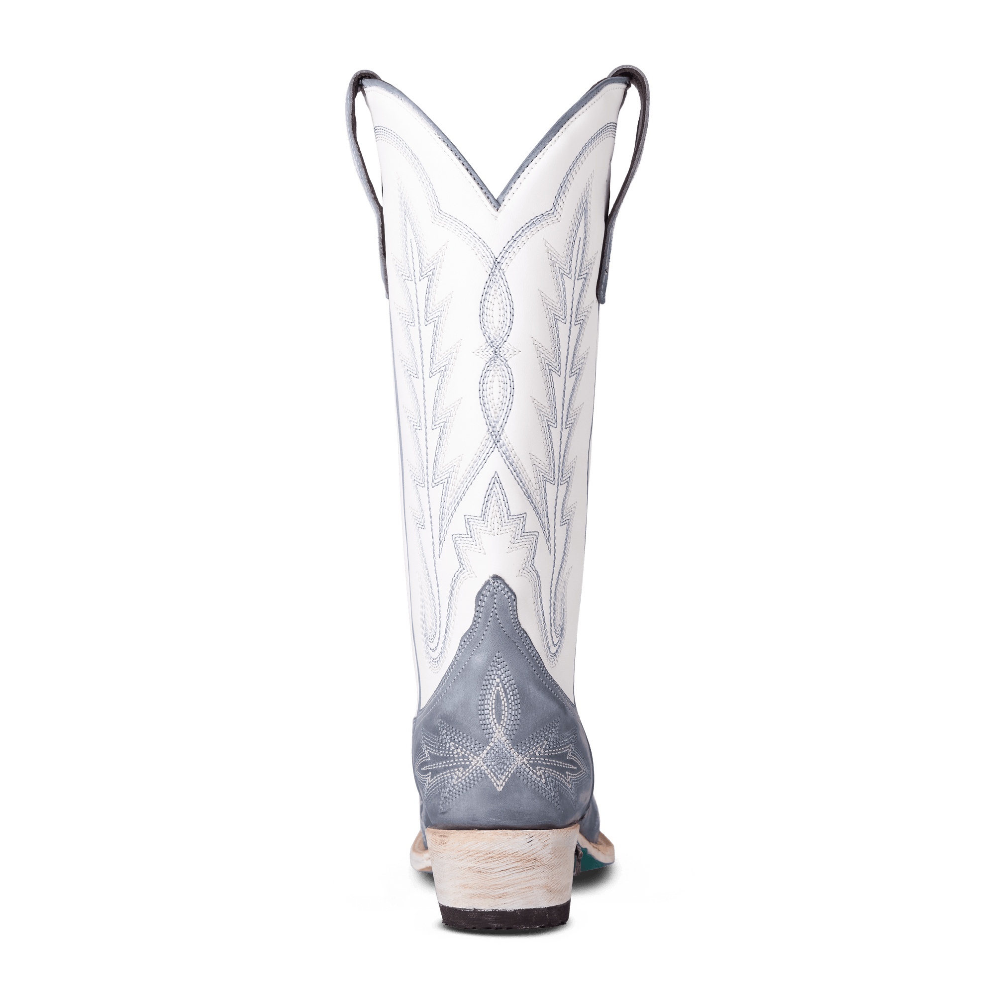 Washed Denim Matte White Snip Toe Western Boot