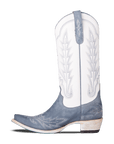 Washed Denim Matte White Snip Toe Western Boot