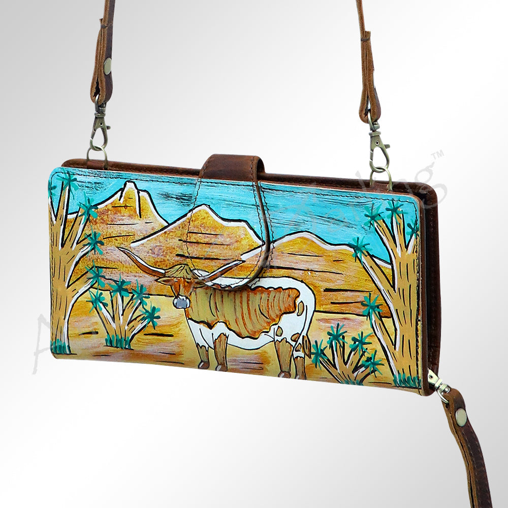 American Darling Wristlet Bag, Hand-Painted Genuine Leather, Western Vegetable Tanned Full Grain Leather Wallet Bag