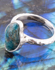 Luna Faceted Blue Apatite and Sterling Silver Hammered Ring