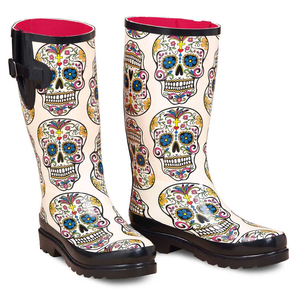 M&amp;F Western Womens Cream Sugar Skull Design Round Toe Leg