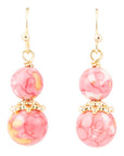 Mottled Pink Jade Golden Drop Earrings