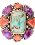 Blue Turquoise Colorful Floral Golden Ring
