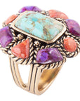 Blue Turquoise Colorful Floral Golden Ring