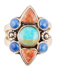 Blue Turquoise and Colorful Multi-Stone Golden Statement Ring