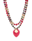 Jeweled Multi-Color Tiger's Eye and Rasberry Quartz Pendant Golden Necklace