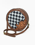Ohlay Round Western Crossbody Bag for Women, Hand Tooled Genuine Leather Purse