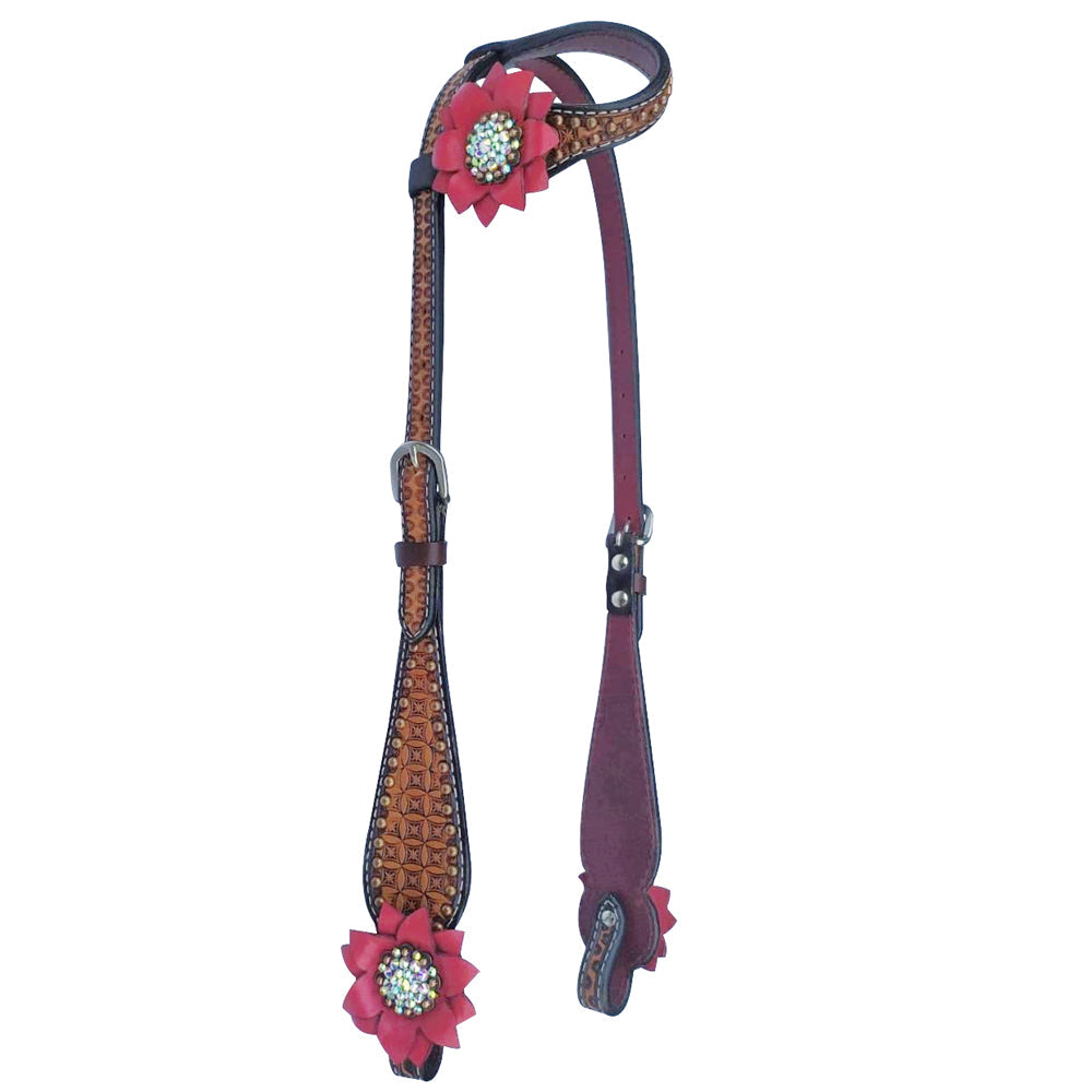 HILASON Western Horse One Ear Headstall American Leather Hand Tooled Brown