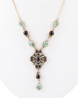 Barcelona Black Onyx and Blue Turquoise Golden Y-Necklace