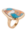 Orange Spiny Oyster and Blue Turquoise Matrix Abstract Golden Ring