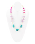 Purple Periwinkle Amethyst and Blue Turquoise Long Golden Necklace