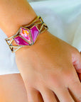 Pink Agate and Coral Matrix Golden Cuff Bracelet