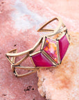 Pink Agate and Coral Matrix Golden Cuff Bracelet