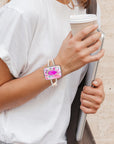 Pink Agate Stacked Stone Floral Cuff Bracelet
