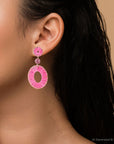Pink Magenta Dreams Round Golden Earrings