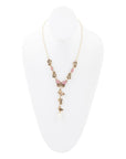 Pink Rhodonite and White Pearl Golden Butterflies Y Necklace