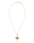 Pink Rhodonite Golden Cross Pendant Necklace