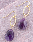 Pretty Drops of Purple Amethyst Golden Drop Earrings