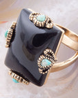 Prima Black Onyx Golden Statement Ring
