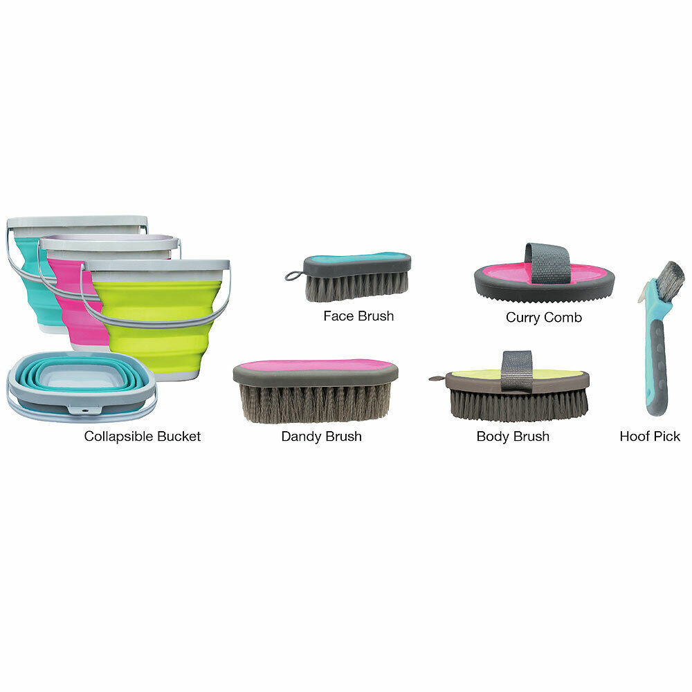 Professional Choice Horse Grooming Kit Brush Comb W/ Collapsible Silicon Bucket