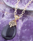 Purple Quartz Teardrop Golden Pendant Necklace