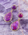 Purple Turquoise and Golden Bronze Teardrop Earrings