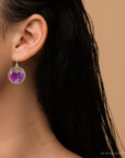 Purple Turquoise Circle Golden Drop Earrings
