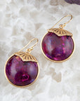 Purple Turquoise Circle Golden Drop Earrings