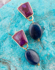 Purple Turquoise Indigo Golden Clip Earrings