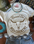 Raised On 90's Country Steer Skull Graphic Tee