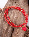 Red Coral Hart Golden Stretch Bracelet Set