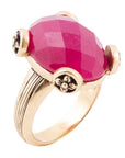 Faceted Red Raspberry Quartz Golden Statement Ring